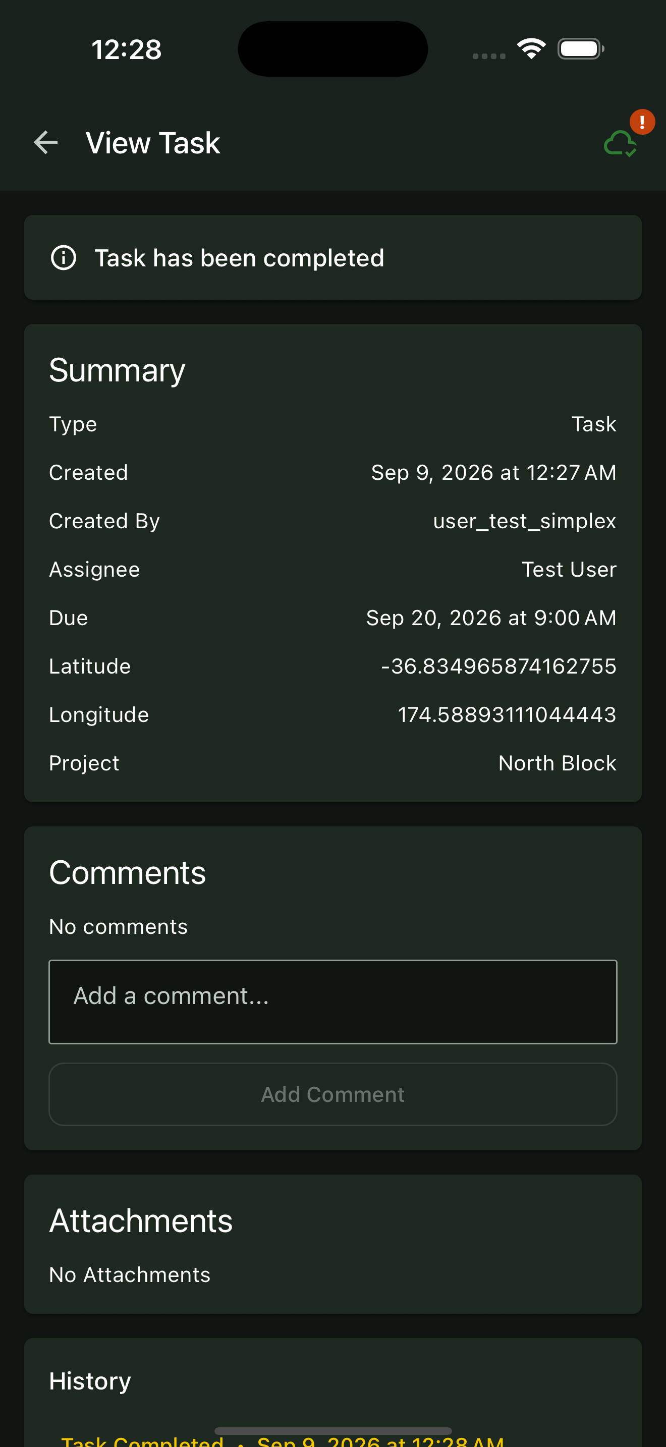 Completed task summary