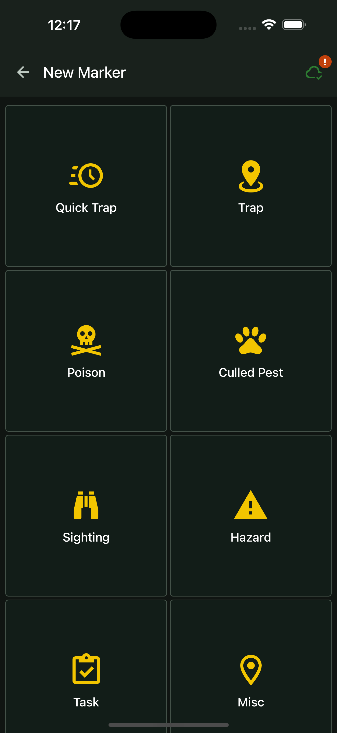 New Marker menu with Poison highlighted