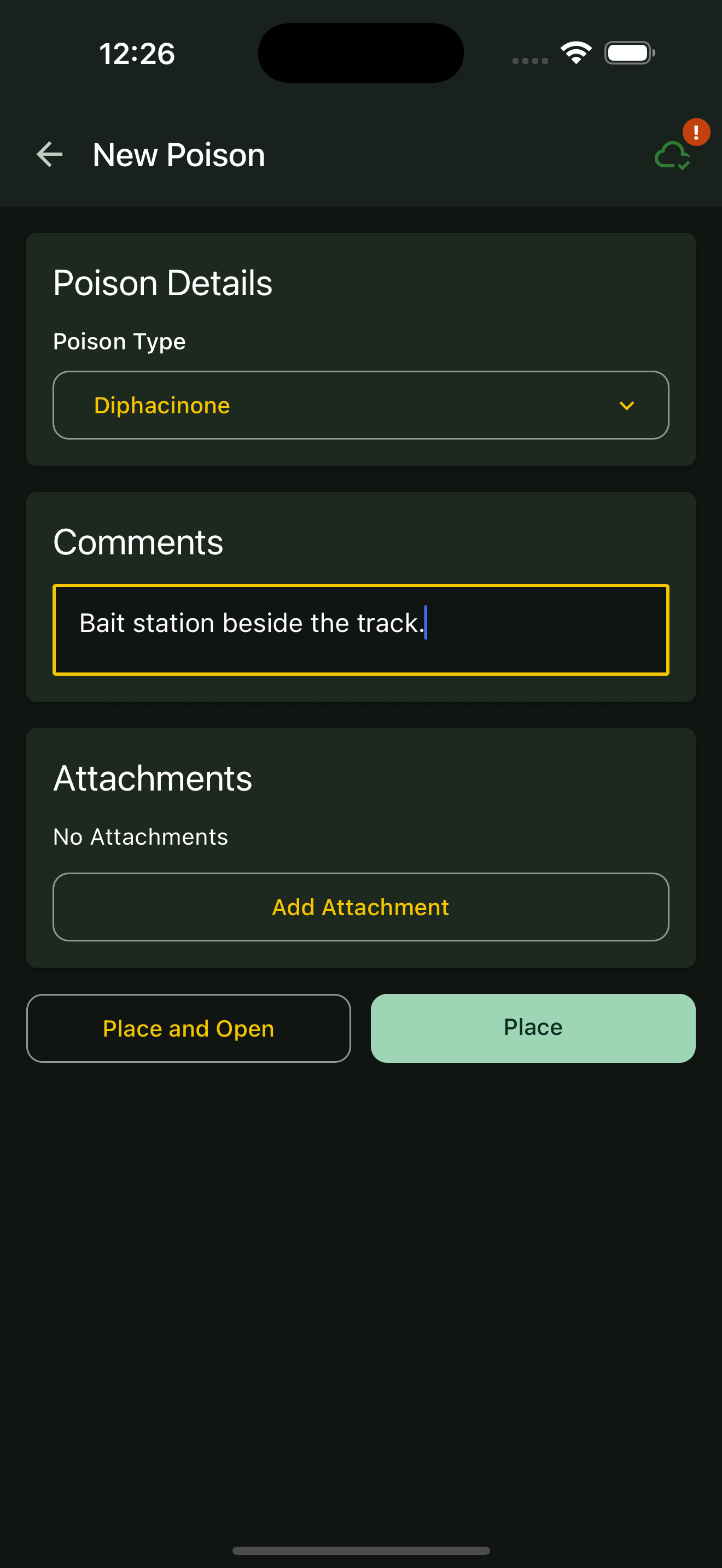 New Poison form with poison type and comments