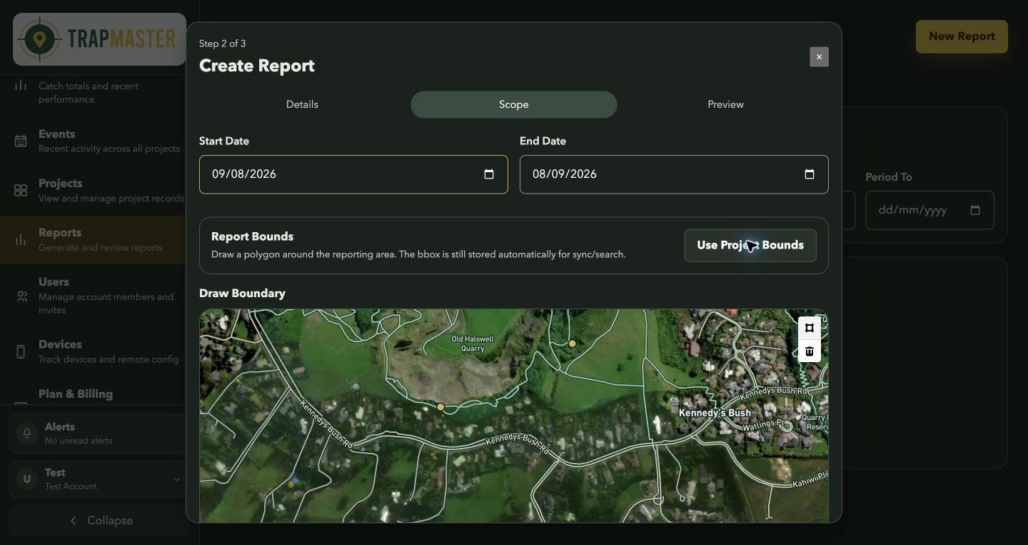 Reporting dates and boundary map