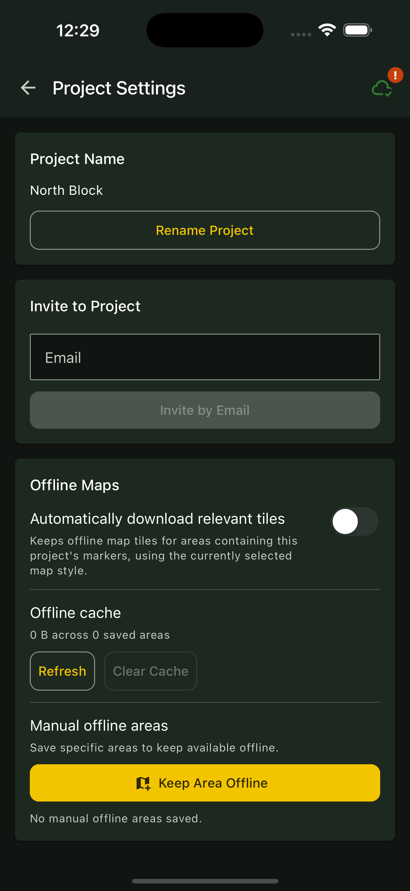 Project Settings offline map controls
