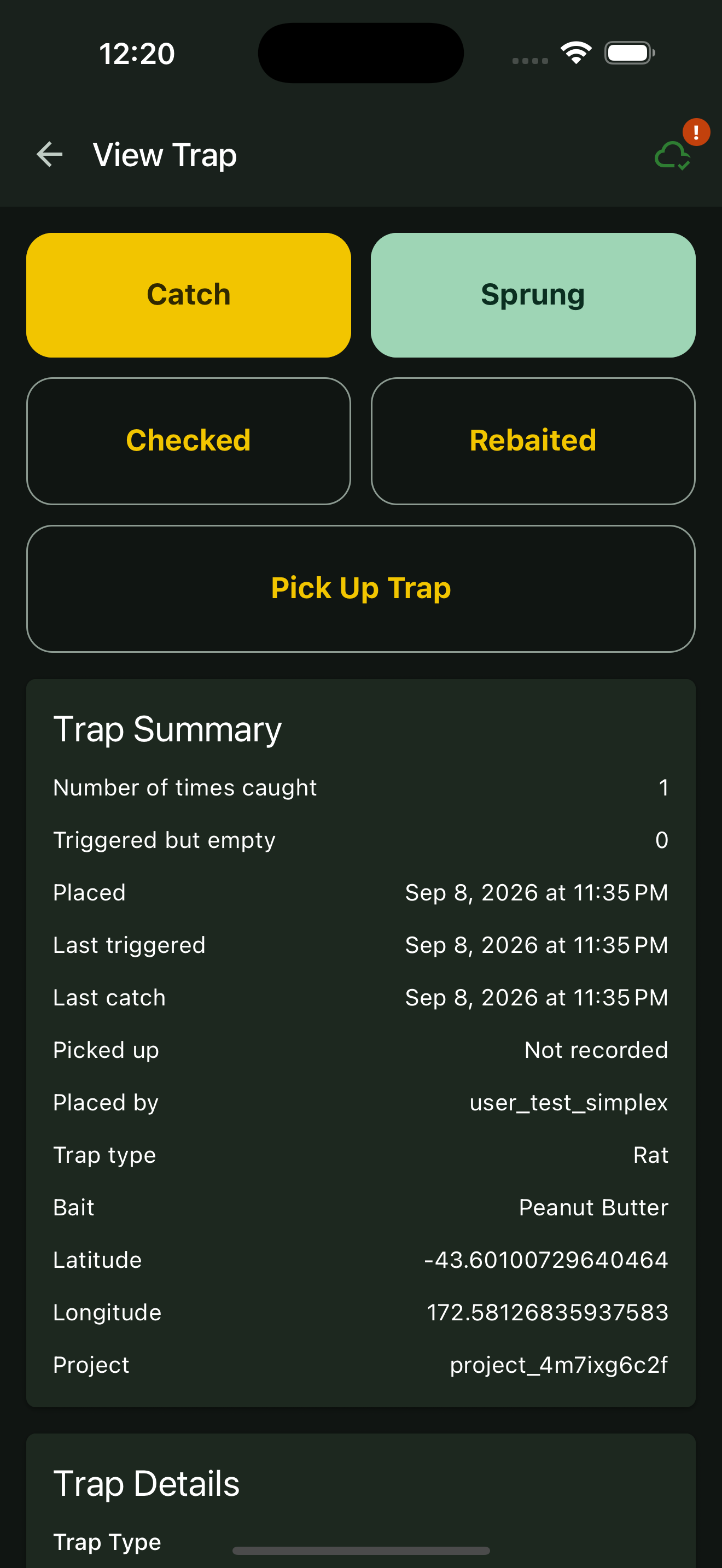 Trap details and quick actions