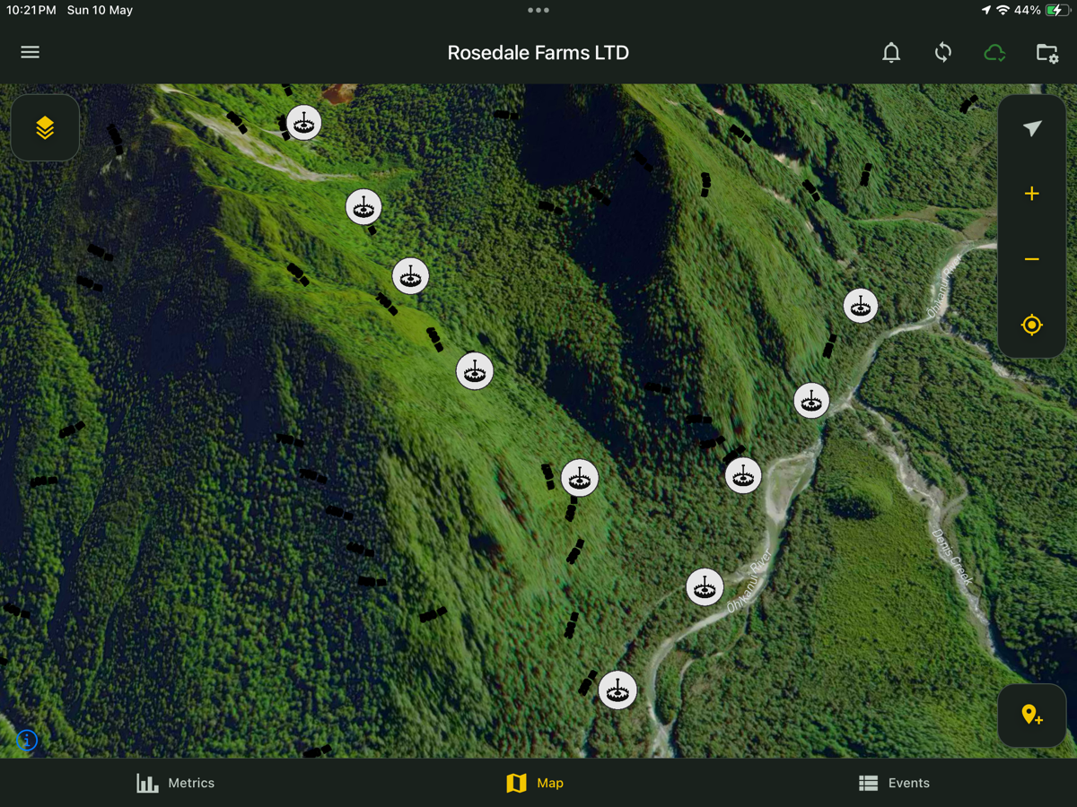 Trap Master mobile app map screen on a tablet